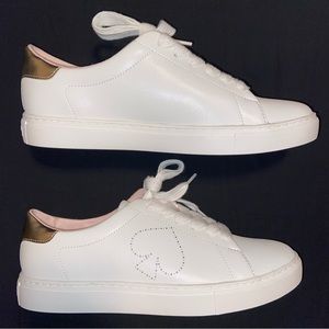 NEW Kate Spade Angelise White Gold Leather Silhouette Sneakers Size 10